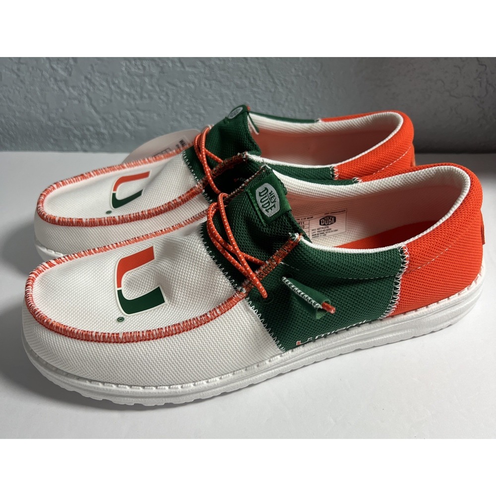 Hey Dude Wally Tri U of Miami Hurricanes Men's Size 11 Shoes Green White Orange